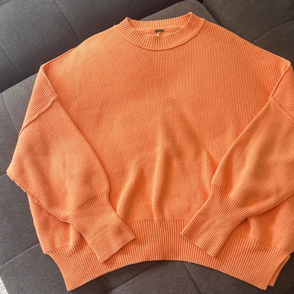Free People Men's Crewneck Sweater in Vibrant Orange